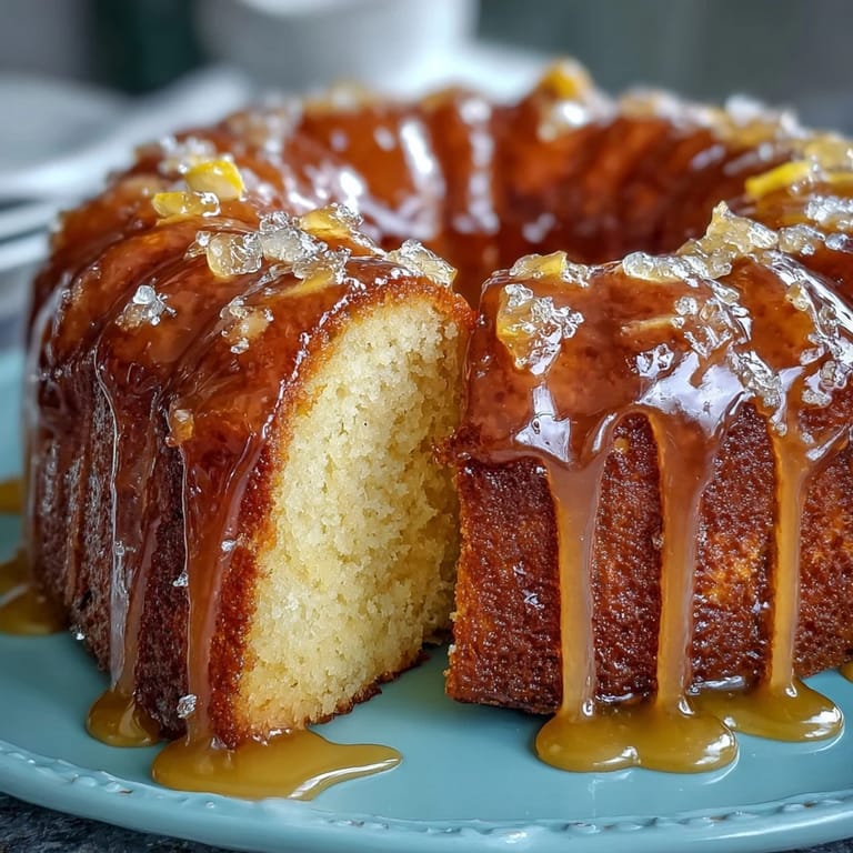Slices of zesty Lemon Drizzle Loaf Cake topped with a tangy lemon drizzle, served on a rustic wooden board for a cozy spring dessert.