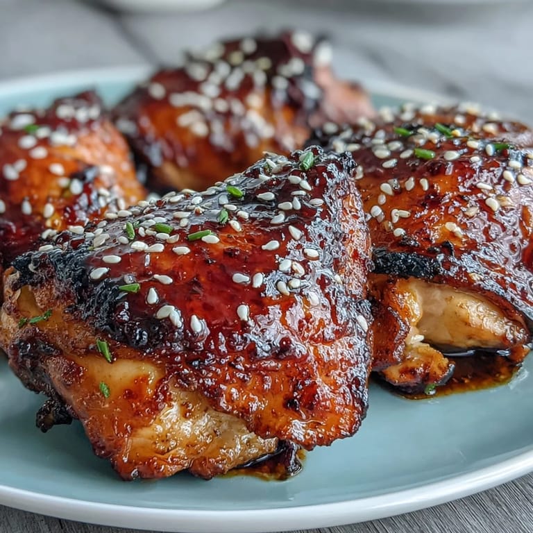 Juicy chicken thighs roasted in a sticky honey garlic glaze, garnished with parsley for a vibrant, flavorful main dish.