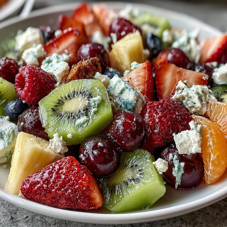 Rainbow fruit table with coconut whipped cream—perfect for parties and light, refreshing treats.