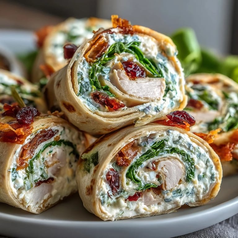 Delightful turkey and cheese tortilla pinwheels layered with fresh spinach, rolled and sliced for easy, crowd-pleasing appetizers or lunch ideas.  