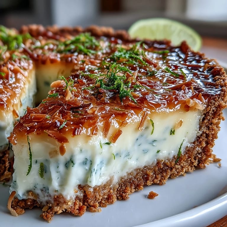Bright Coconut Lime Tart, a refreshing dessert topped with toasted coconut.