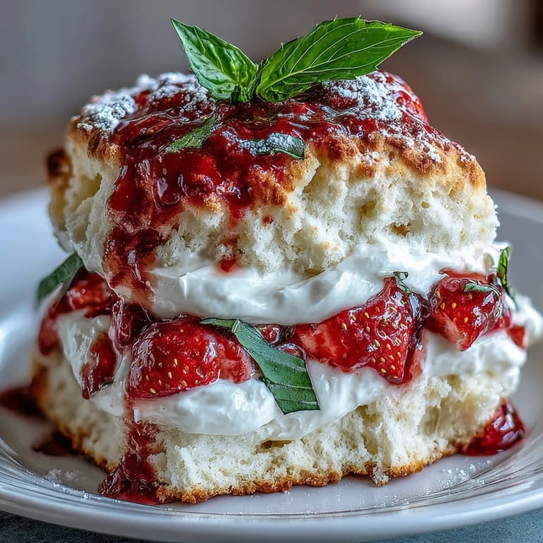 Soft Strawberry Basil Shortcake Biscuits bursting with bright, herby strawberry flavor.