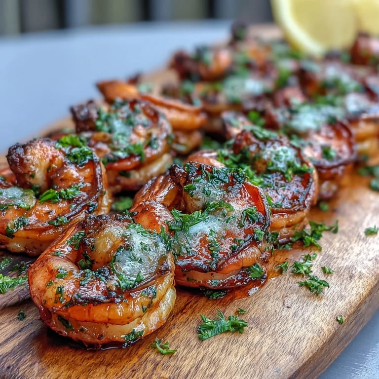 Tender grilled honey garlic shrimp skewers, glistening with glaze, ready for a summer feast.
