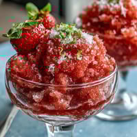 A refreshing strawberry daiquiri sorbet with vibrant lime zest, perfect for summer gatherings or as a light dessert after dinner.