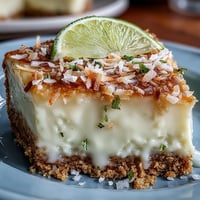Coconut Lime Tart: Creamy, tangy filling in a crisp graham crust.